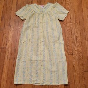 5 More Minutes M Nightgown Yellow Floral Seersucker Button Front HOUSE DRESS Nap